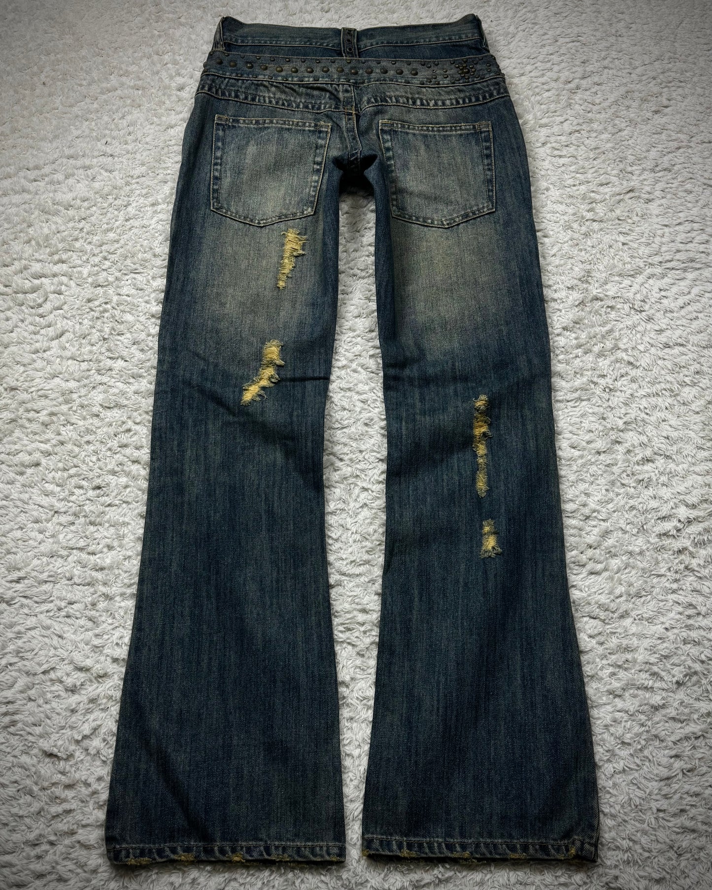 Midas Studded Double Waisted Lace Up Flared Jeans