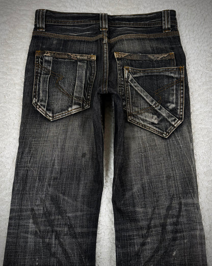 Semantic Design Clawmark Washed Python Detailed Bootcut Denim
