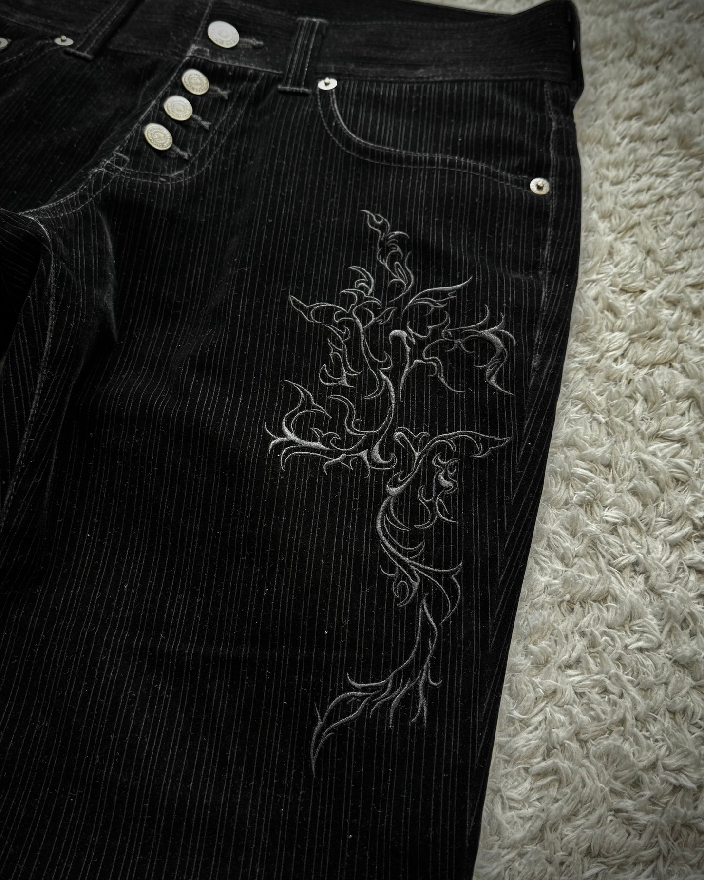 Tornado Mart Tribal Embroidery Pin Striped Flared Pants