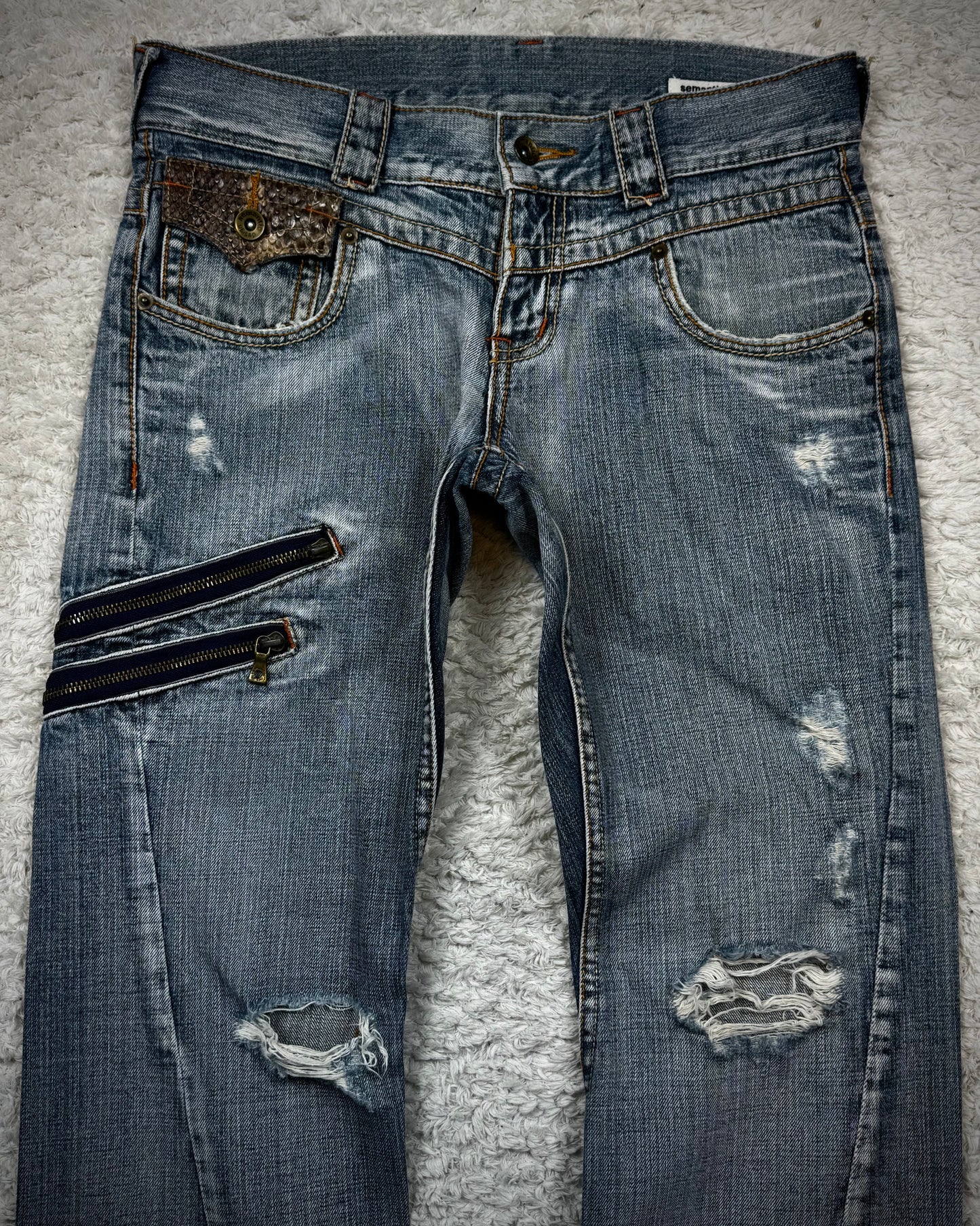 Semantic Design Python Detailed Spiral Flared Jeans