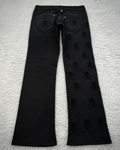 Semantic Design Skull Embroideries Waxed Bootcut Pants
