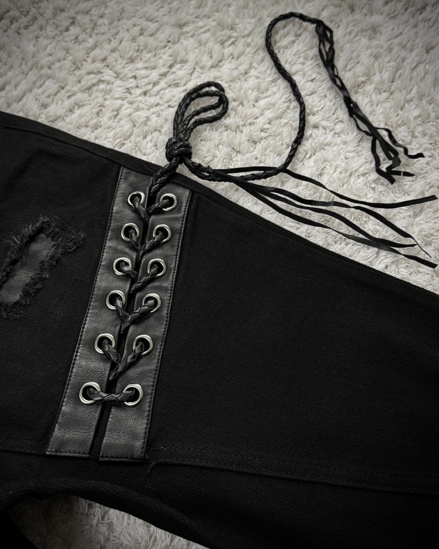 The Space Between Us Punk Lace Up Leather Repaired Pants