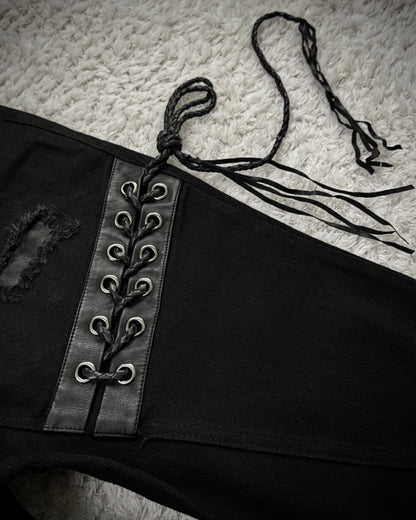 The Space Between Us Punk Lace Up Leather Repaired Pants