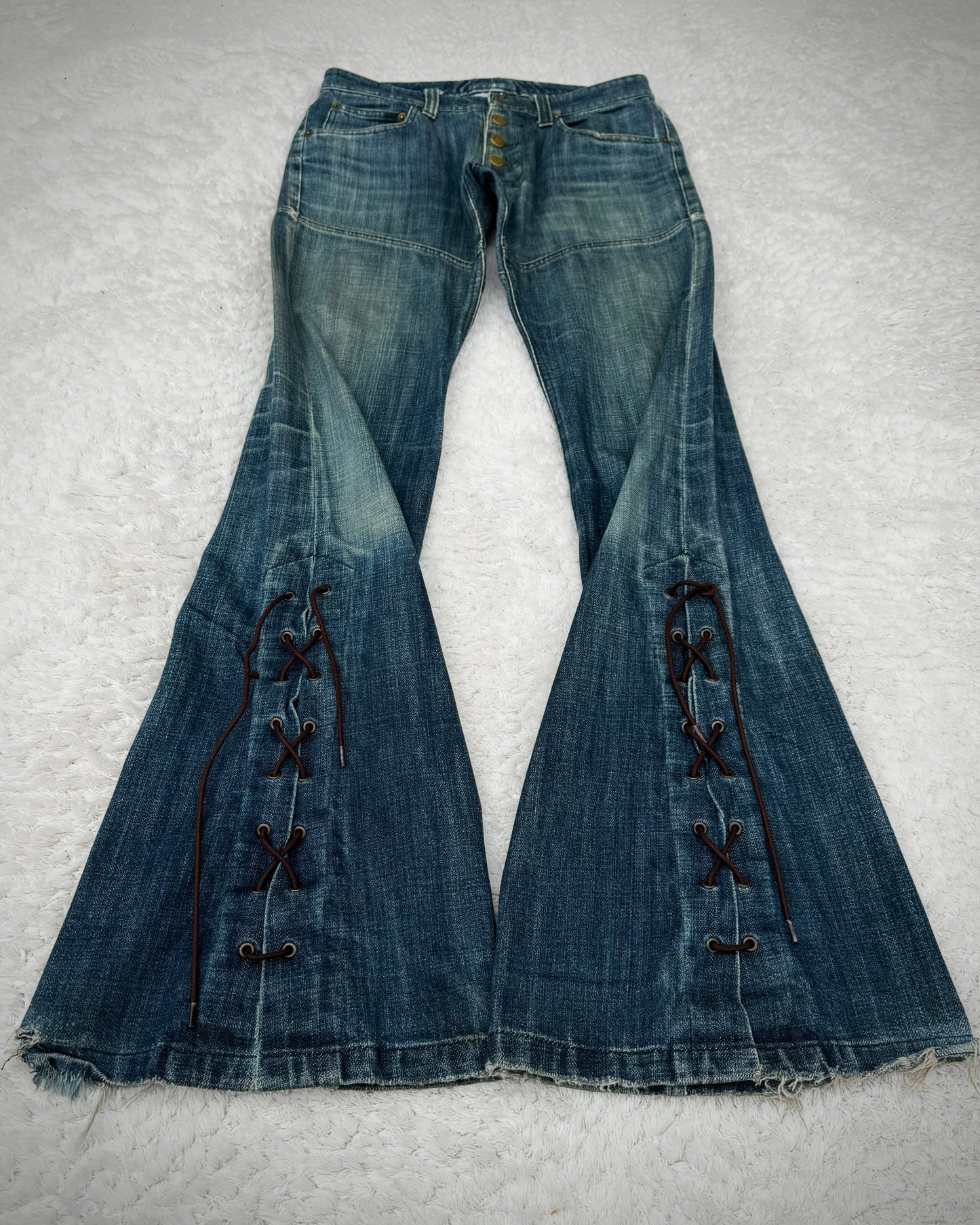 Tornado Mart Vintage Mud Washed Lace Up Flared Jeans