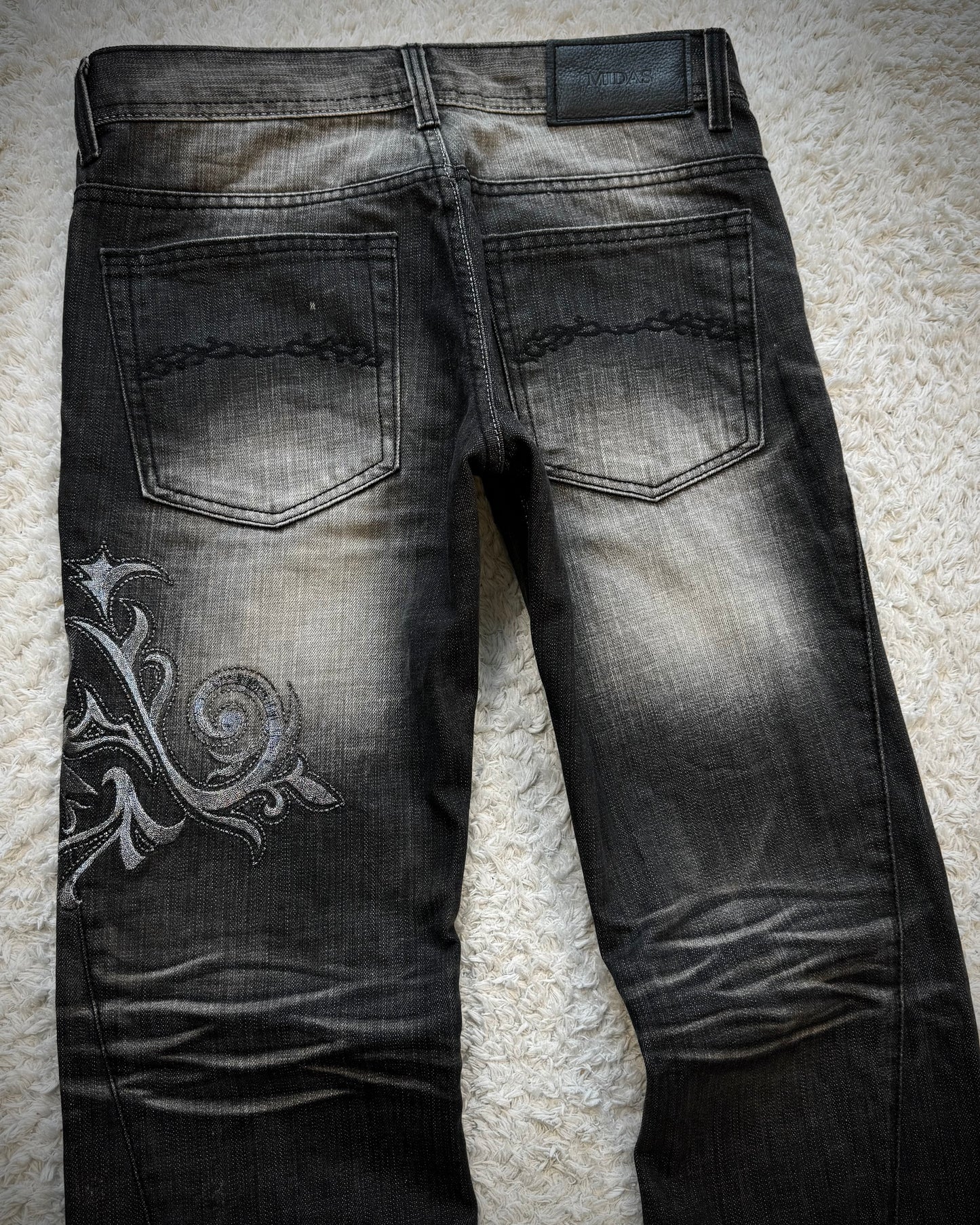Midas Metallic Tribal Embroidery Spiral Flared Jeans