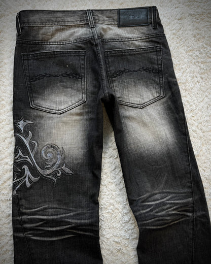 Midas Metallic Tribal Embroidery Spiral Flared Jeans