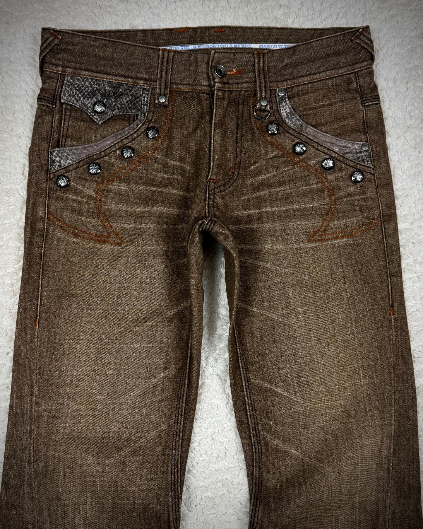 Nicole Club Mud Washed Python Detailed Spiral Bootcut Jeans