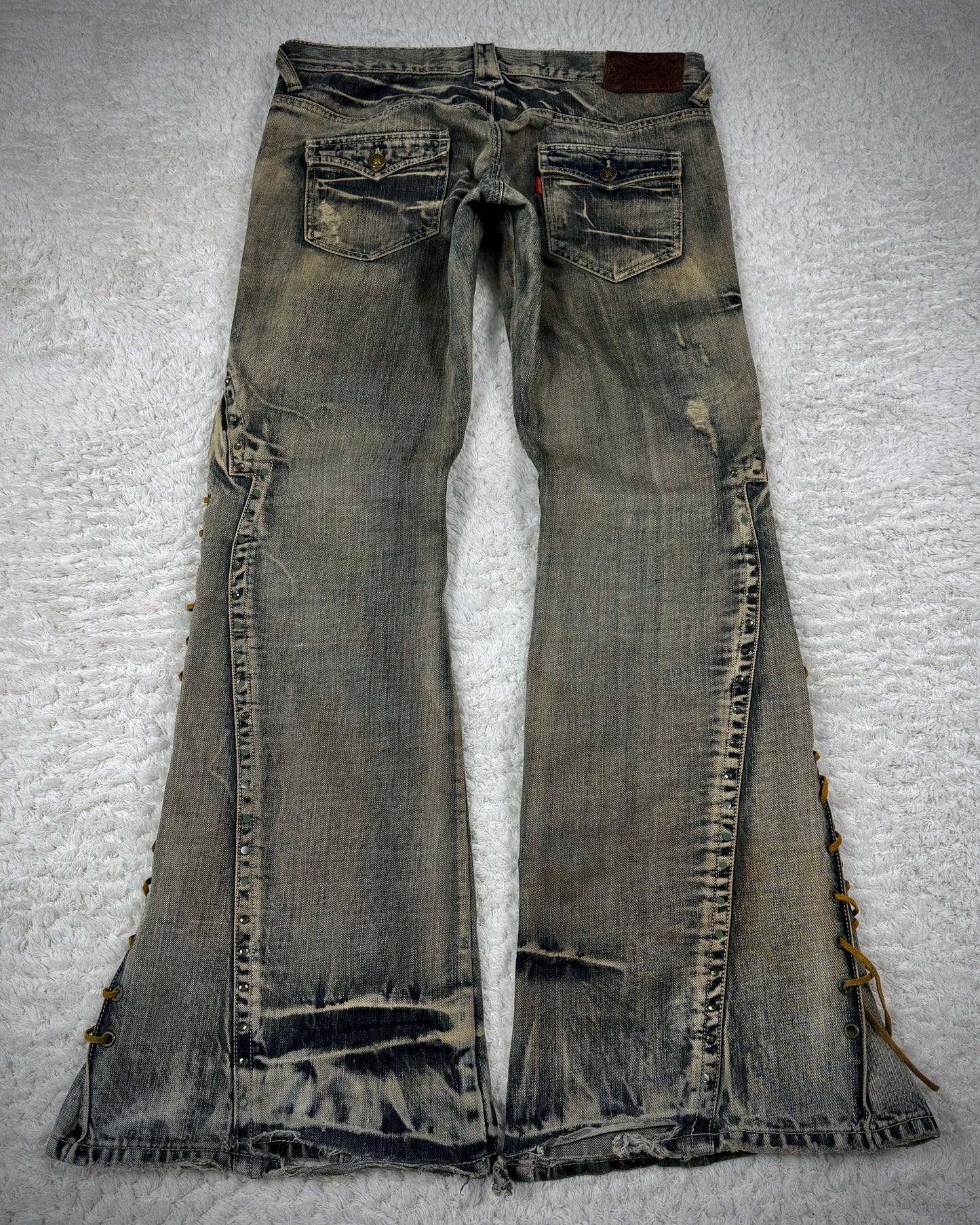 Tornado Mart Mud Washed Butterfly Lace Up Flared Jeans