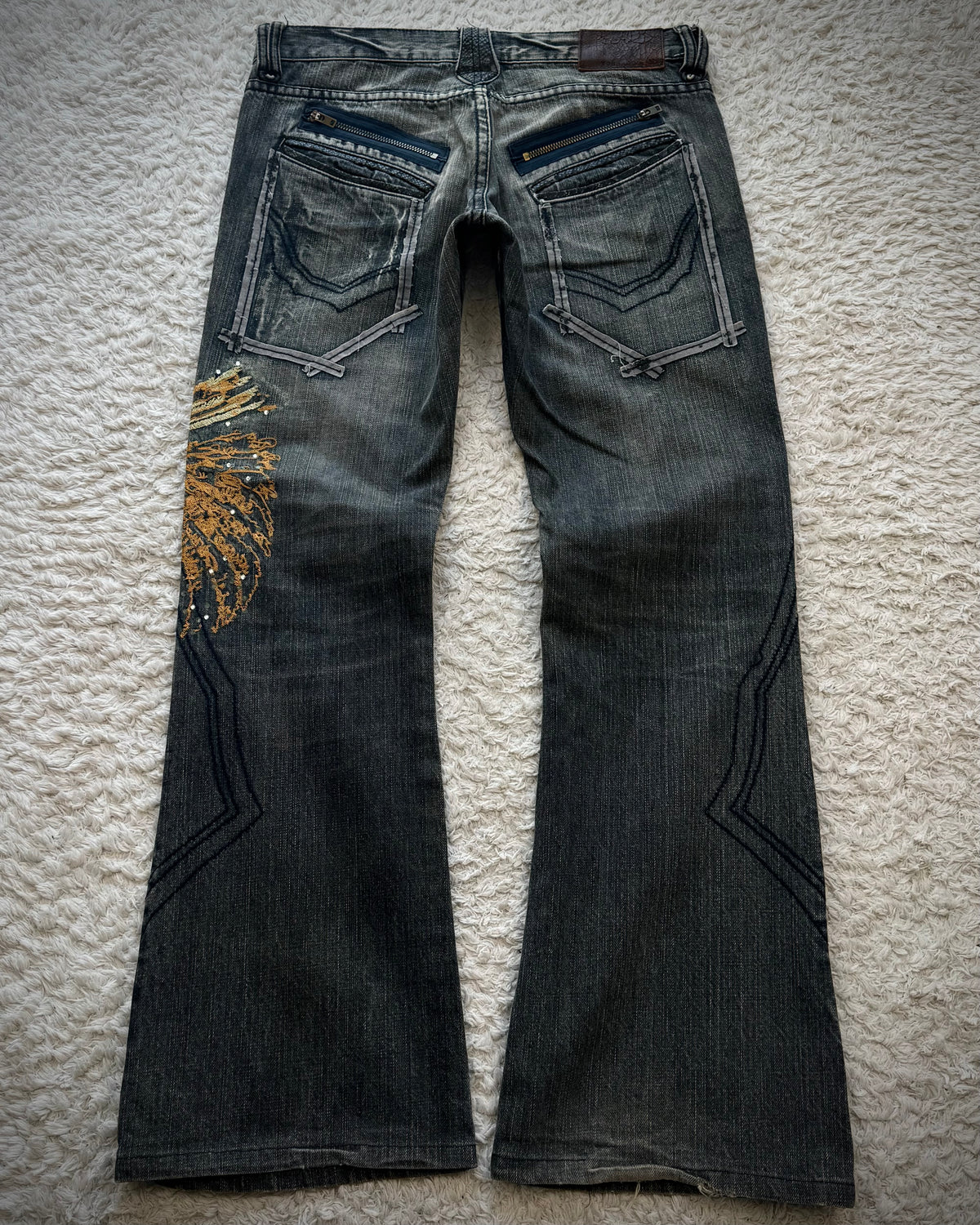Tornado Mart Tribe Skull Embroidery Flared Jeans