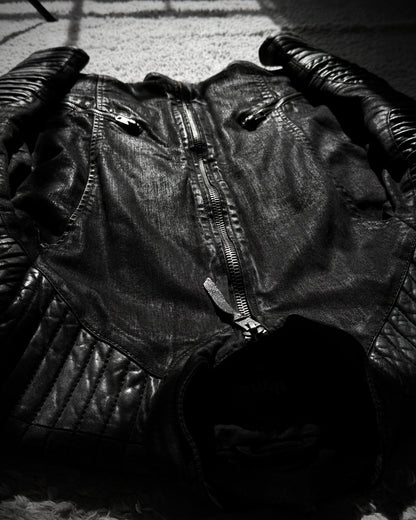 Tigha Waxed Leather Biker Jacket