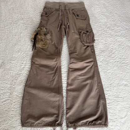 G.O.A Rustic Fur & Leather Pocket Flared Cargo Pants