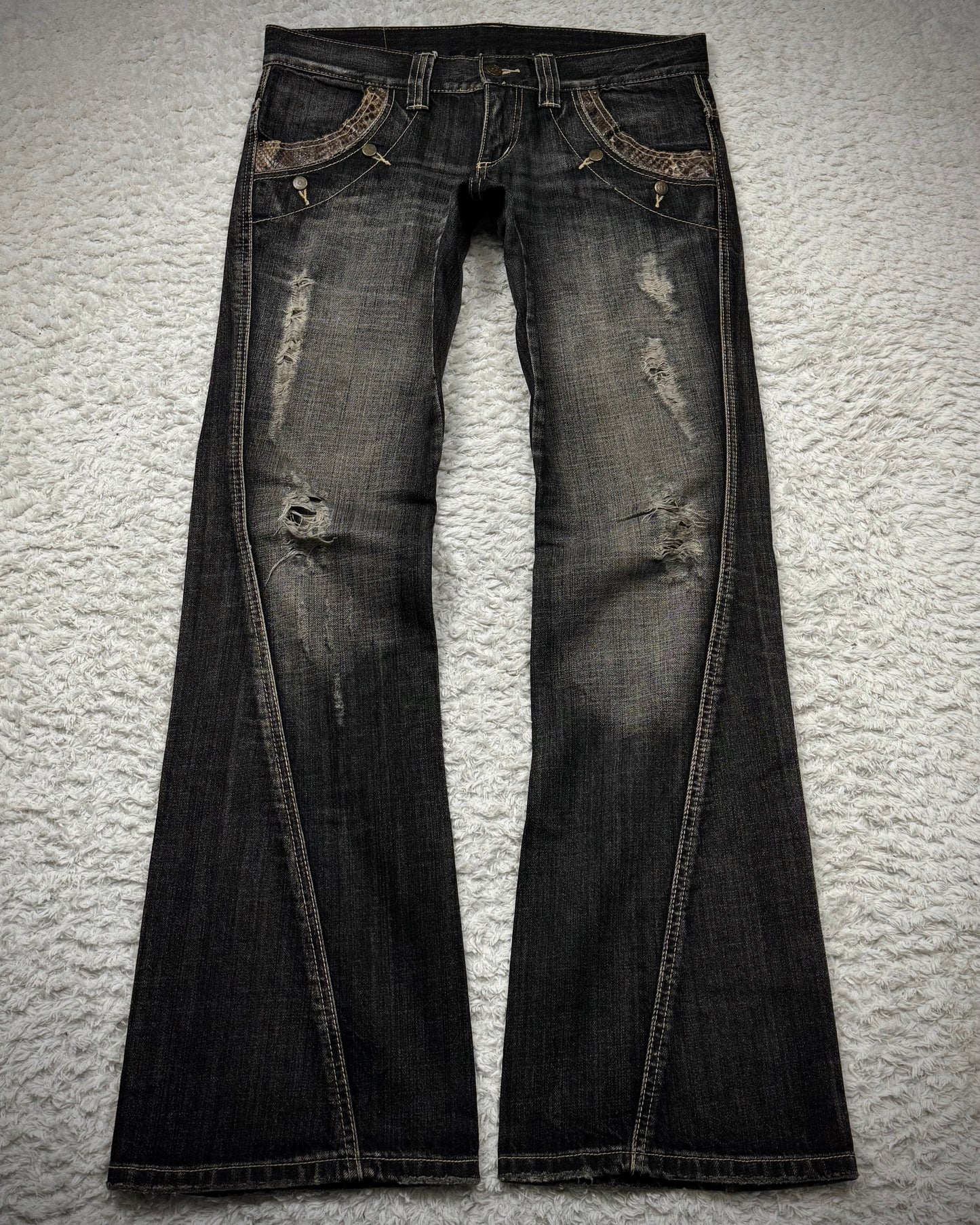 Tornado Mart Python Detailed Spiral Flared Jeans