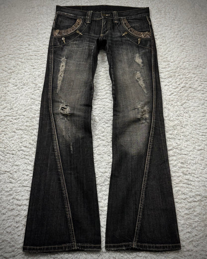 Tornado Mart Python Detailed Spiral Flared Jeans