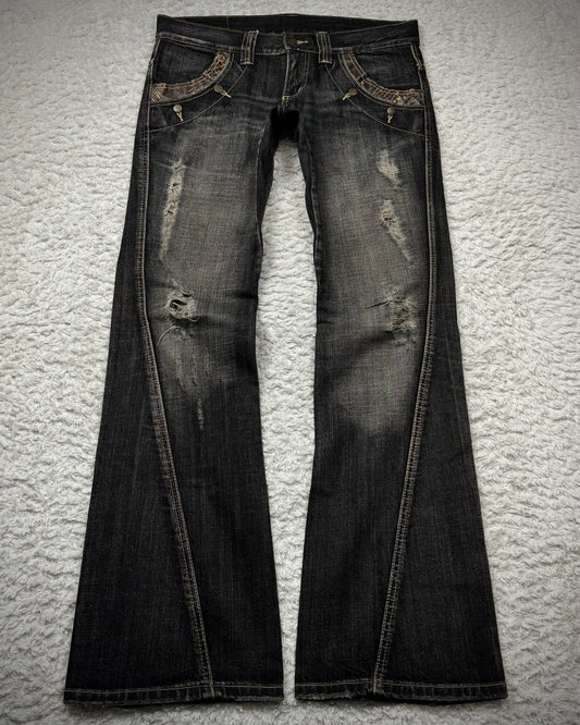 Tornado Mart Python Detailed Spiral Flared Jeans