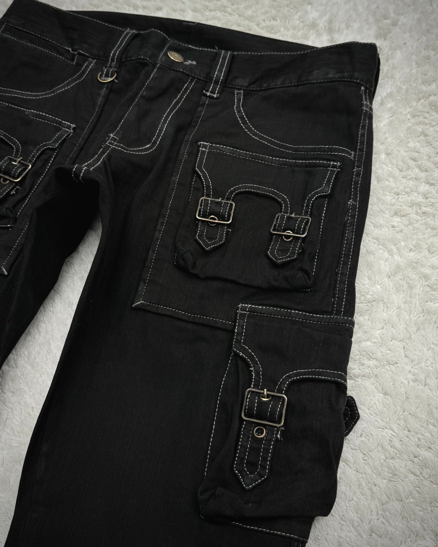 Tornado Mart Pin Striped Backlace Belted Flared Cargo Pants