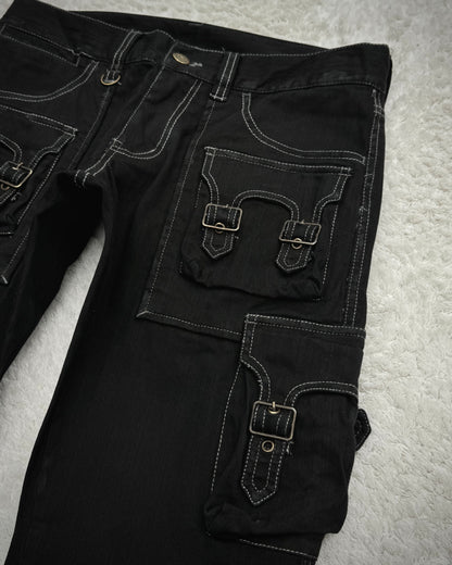 Tornado Mart Pin Striped Backlace Belted Flared Cargo Pants