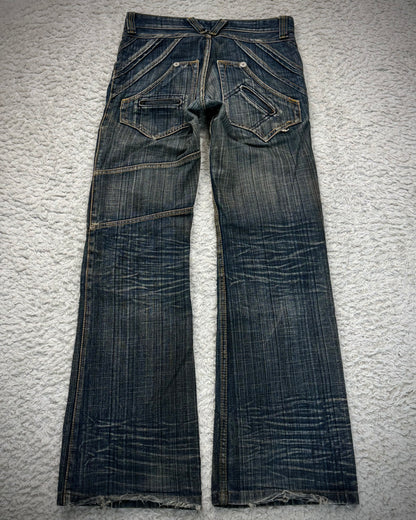 Jeans De Art Multi Pocket Mud Washed Jeans
