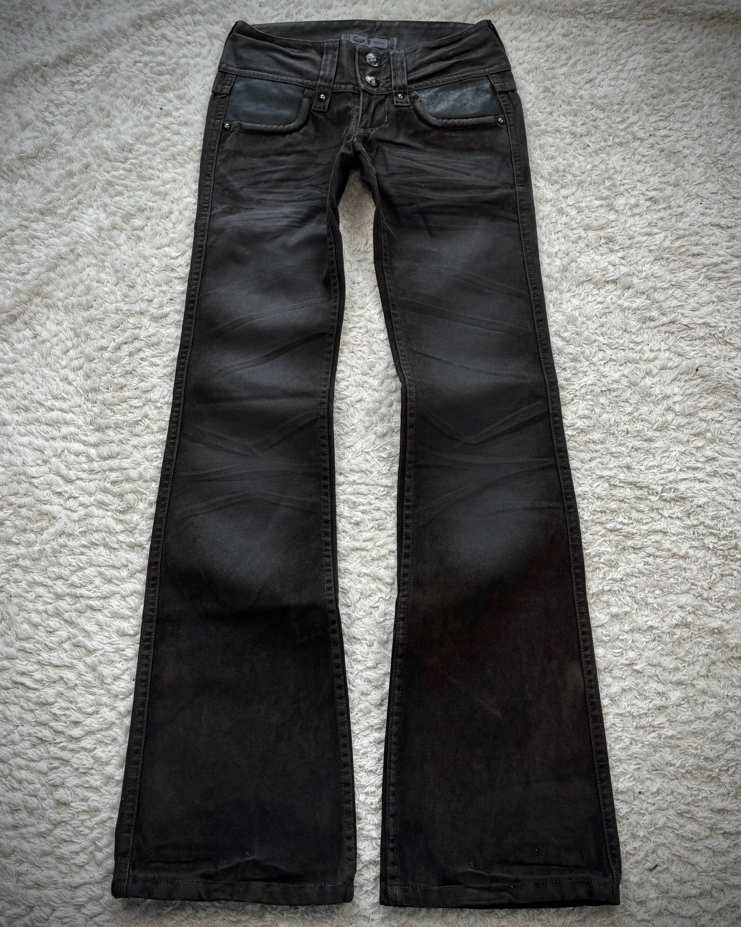 Cook Jeans Raw Cut Flap Attachment Whiskered Flared Pants