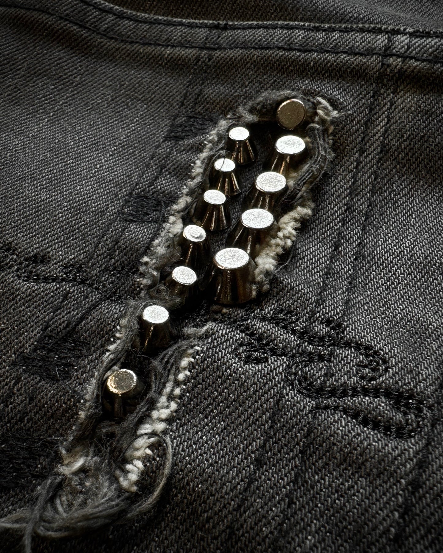 Midas Lace Up Studded Distressing Flared Jeans