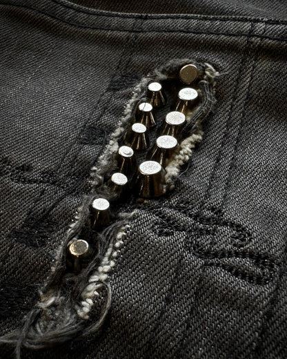 Midas Lace Up Studded Distressing Flared Jeans