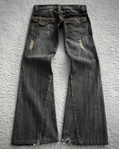 Tornado Mart Studded Python Detailed Spiral Flared Jeans
