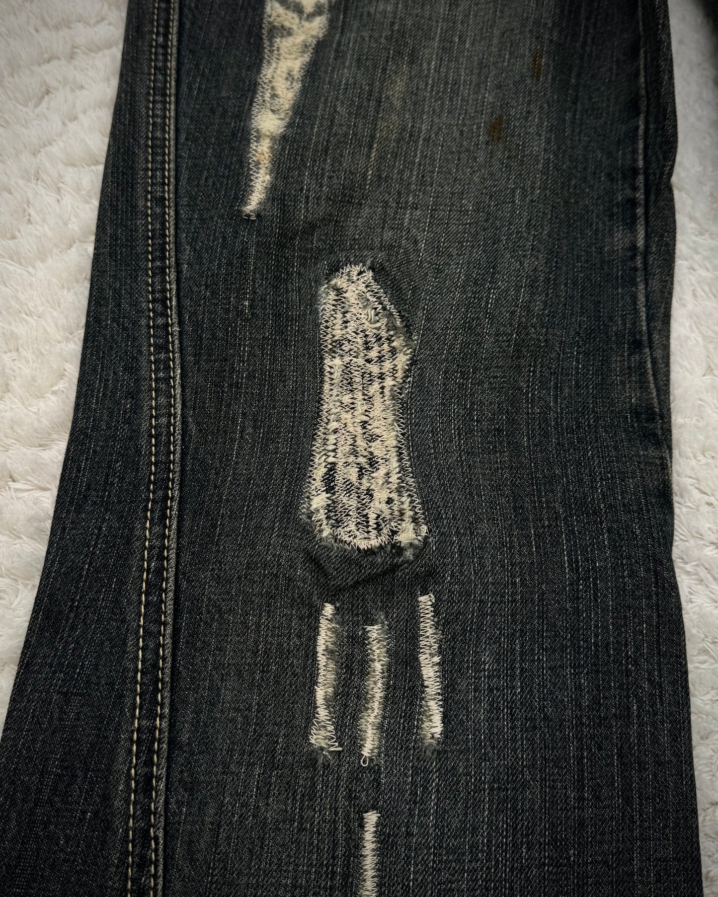 Tornado Mart Python Detailed Distressed Flared Jeans