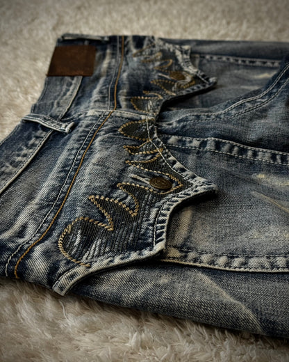 Tornado Mart Tribal Embroidery Spiral Flared Jeans