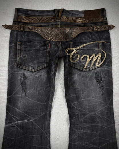 Tornado Mart Python Belted Flared Jeans
