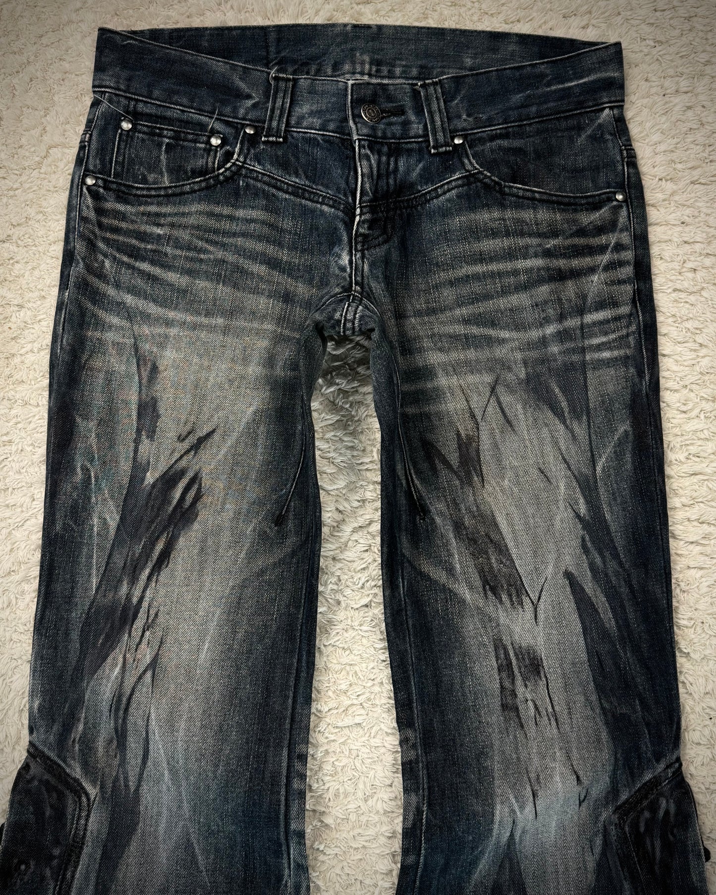 Tornado Mart Wax Brushed Whisker Lace Up Flared Jeans