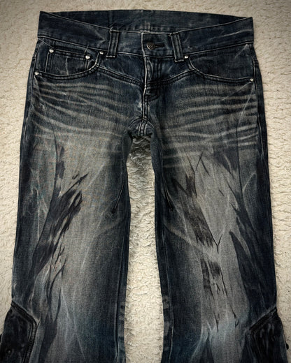 Tornado Mart Wax Brushed Whisker Lace Up Flared Jeans