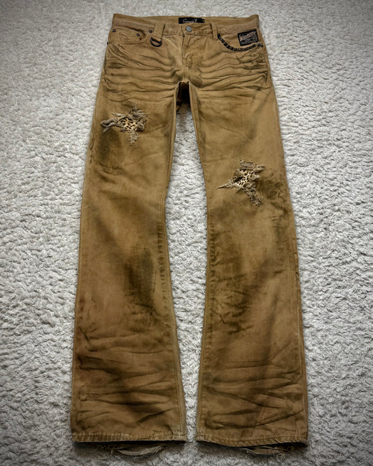 CavariA Leopard Repaired Clawmarks Bootcut Denim
