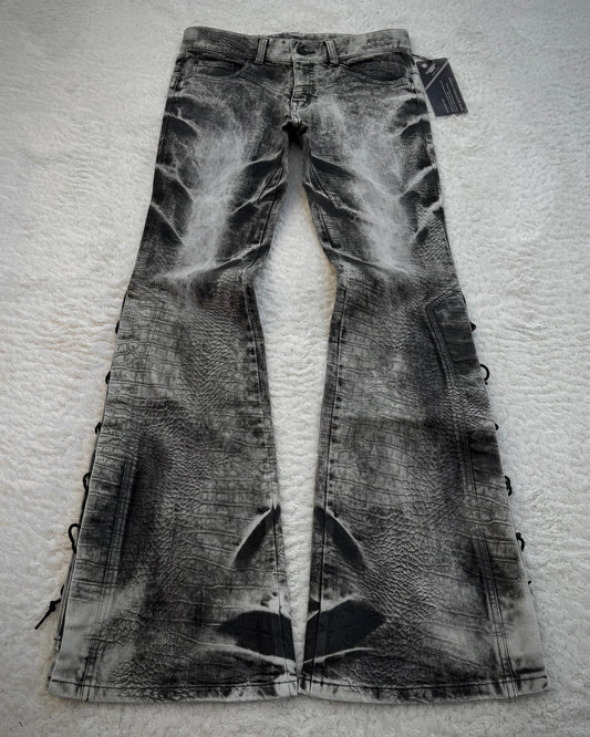 Tornado Mart Crocodile Pattern Lace Up Flared Jeans