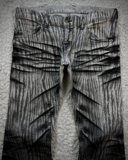 Tornado Mart Zebra Clawmarks Coated Flared Jeans