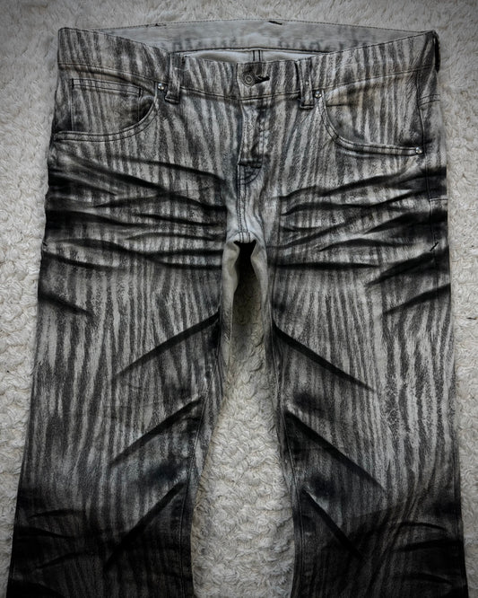 Tornado Mart Zebra Clawmarks Coated Flared Jeans
