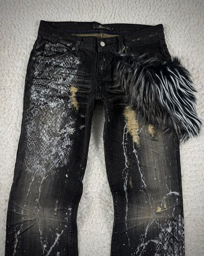 Midas Silver Python Waxed Fur Attachment Bootcut Jeans