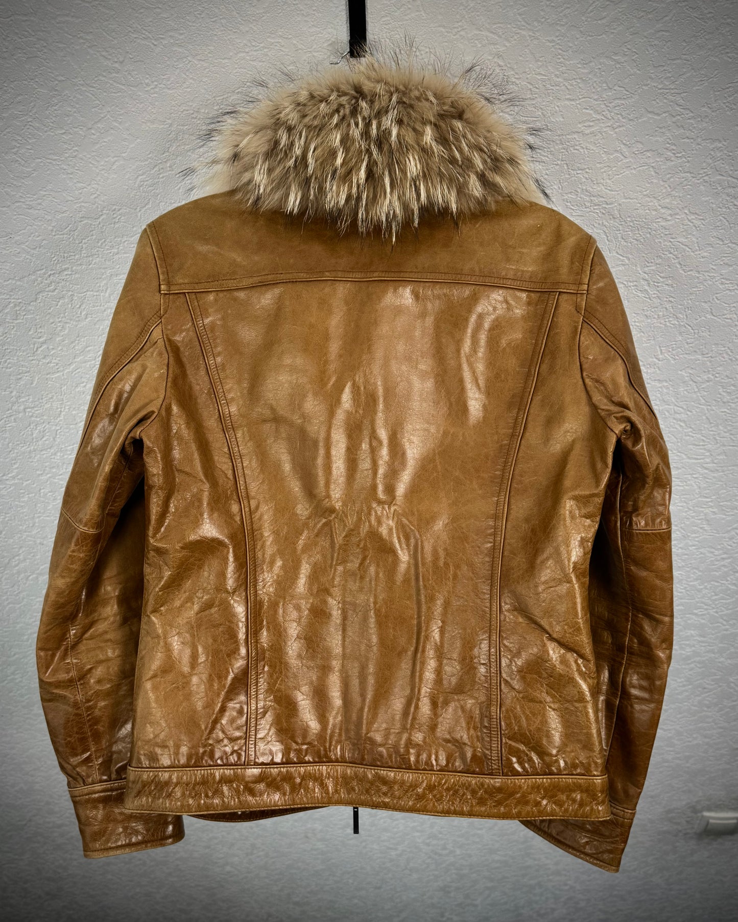 A.S.M. Raccoon Fur Café Leather Jacket