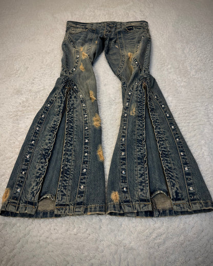 Tornado Mart Studded Mud Washed Zipper Flared Jeans