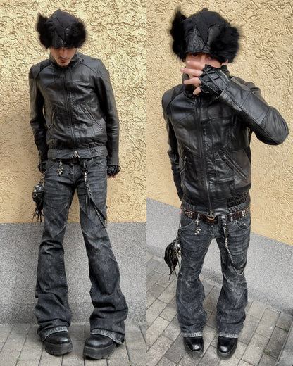 Lounge Lizard High Neck Patchwork Leather Jacket