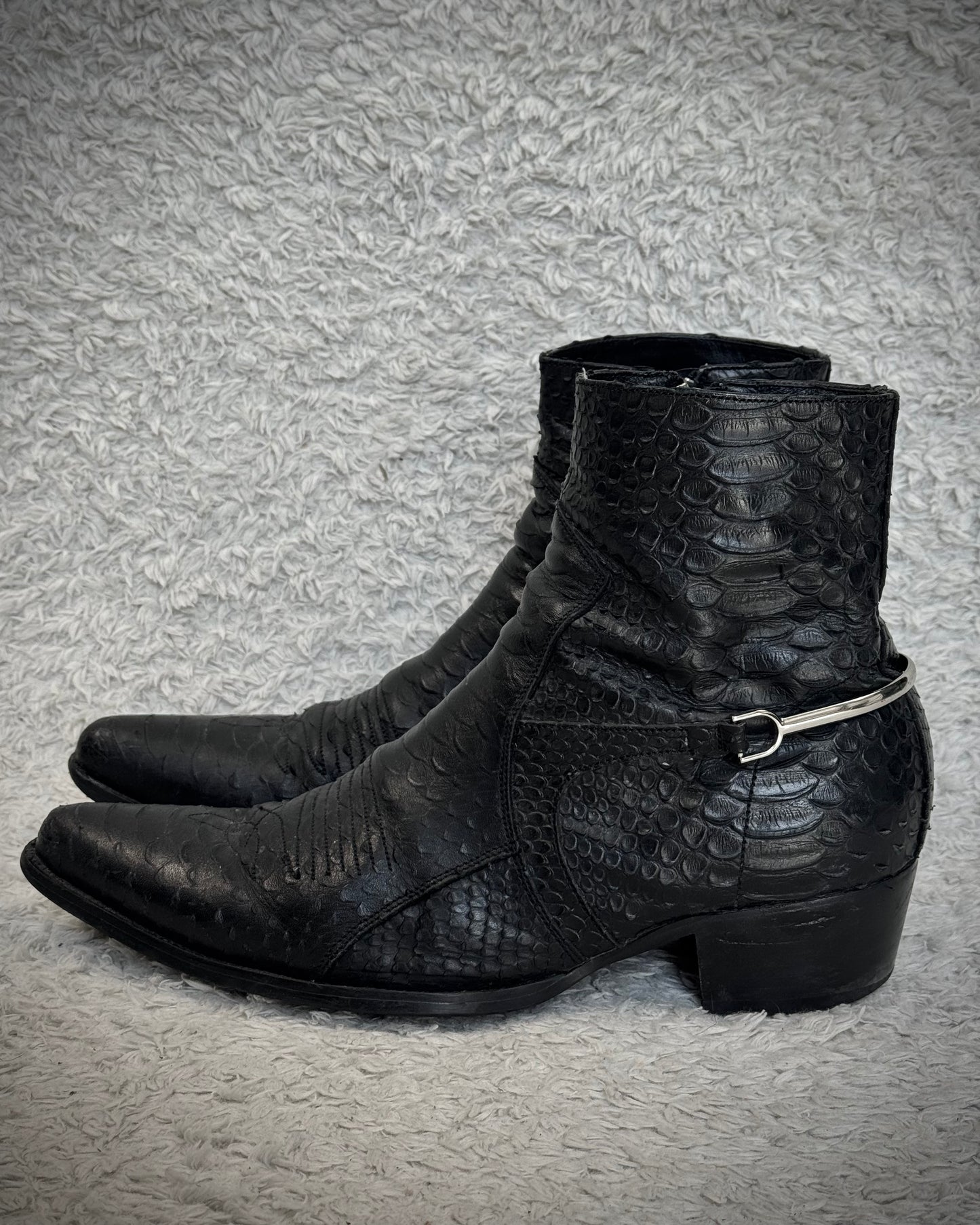 Fr. Lancelot Pointed Python Leather Boots
