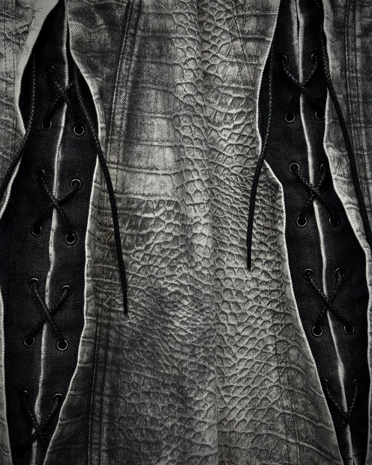 Tornado Mart Crocodile Pattern Lace Up Flared Jeans