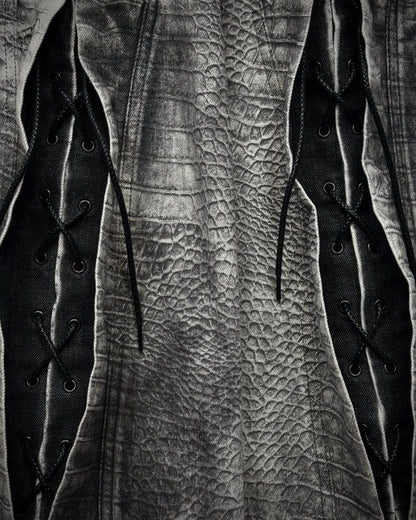 Tornado Mart Crocodile Pattern Lace Up Flared Jeans