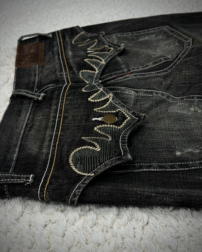 Tornado Mart Tribal Embroidery Spiral Flared Jeans