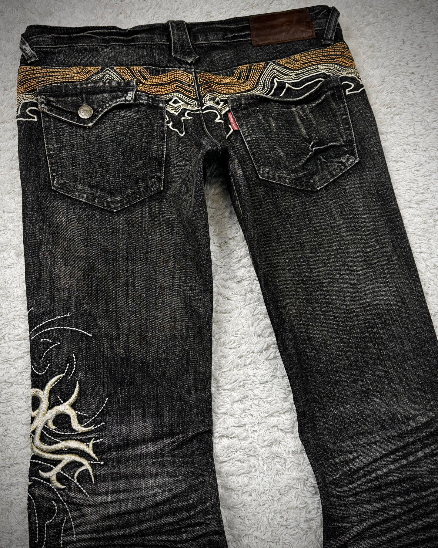 Tornado Mart Cyber Tribal Embroidery Flared Jeans