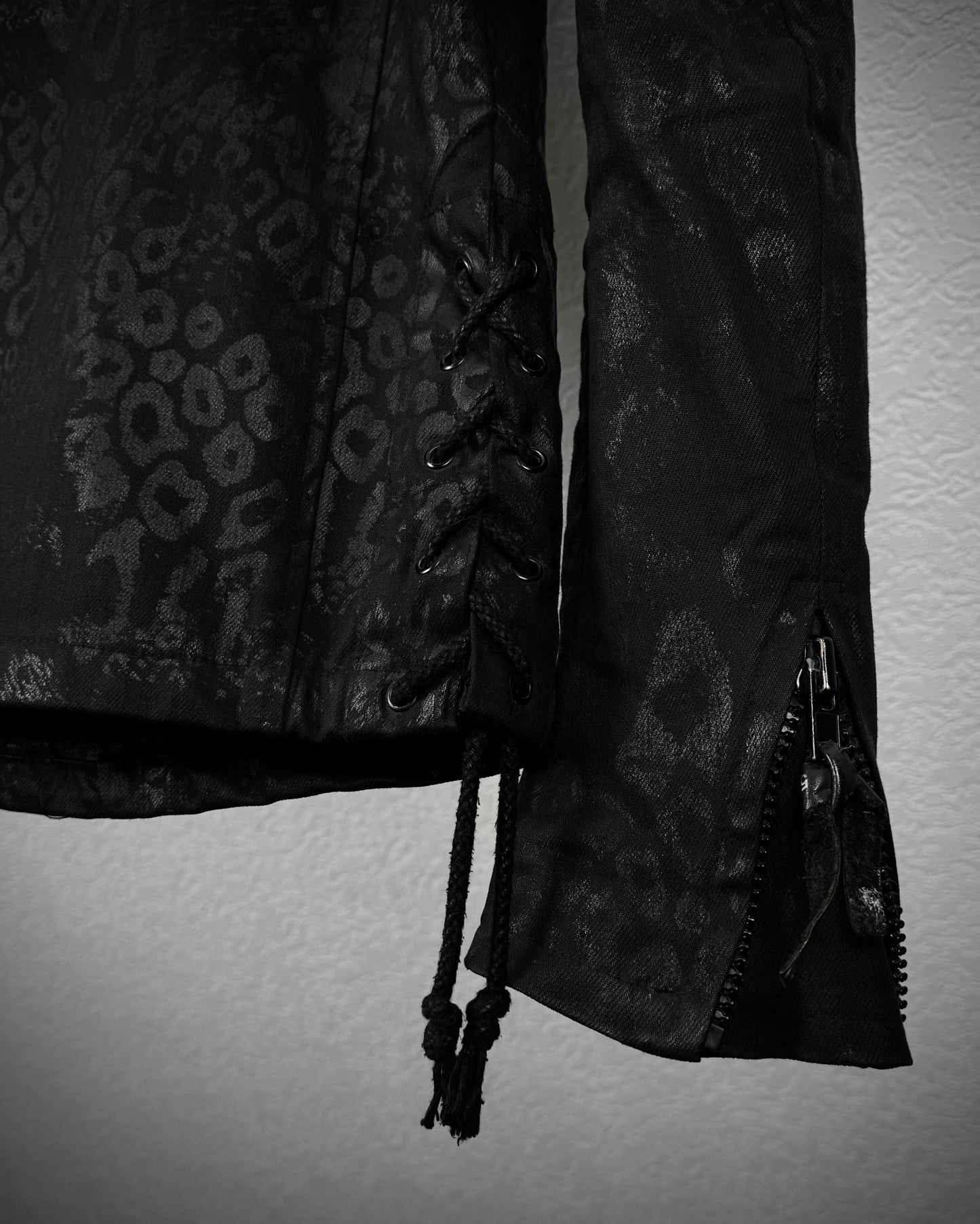 By The R Leopard Waxed Studded Lace Up Biker Jacket