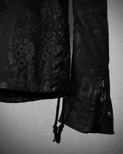 By The R Leopard Waxed Studded Lace Up Biker Jacket