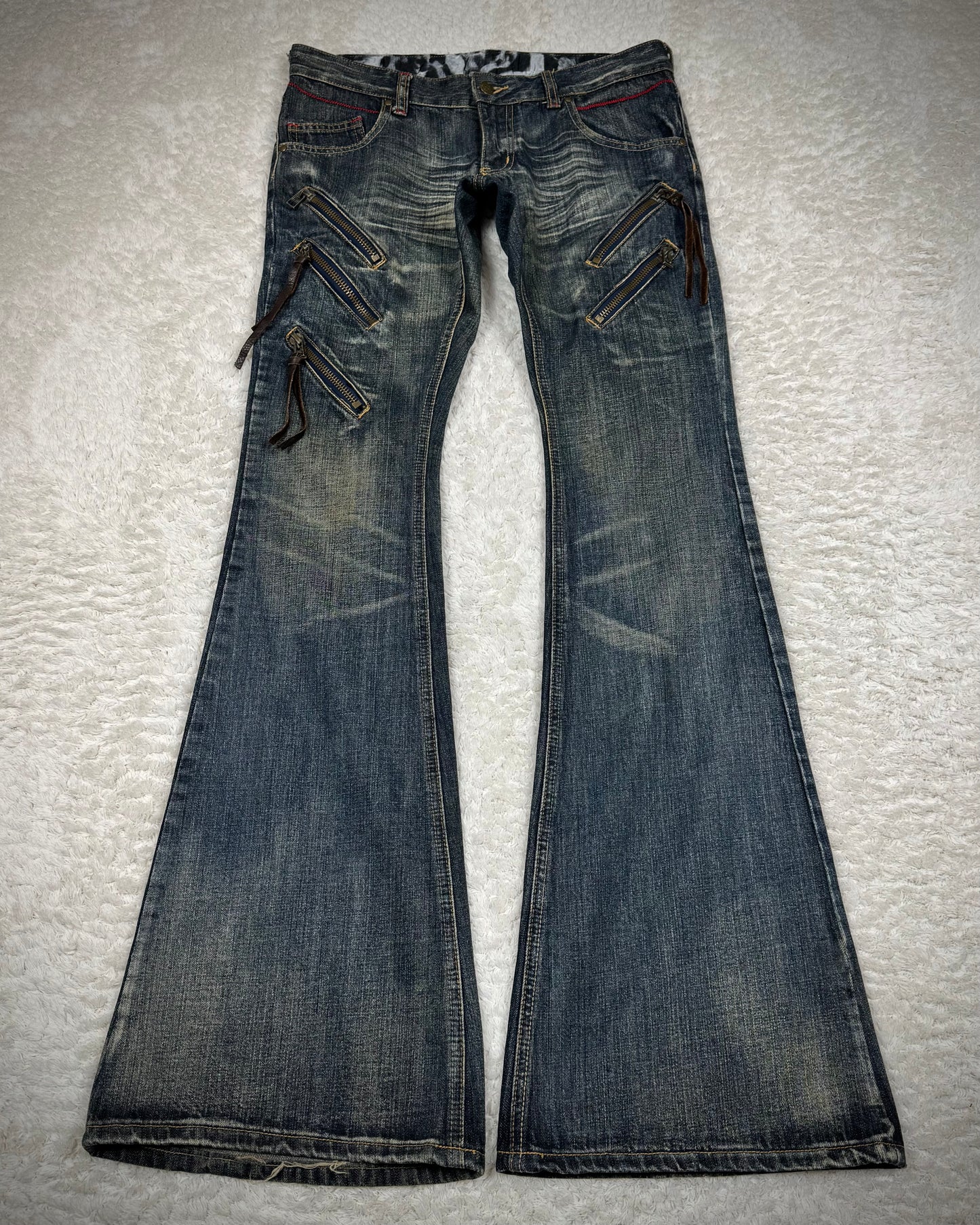 Tornado Mart Mud Washed Tassel Zippered Flared Jeans