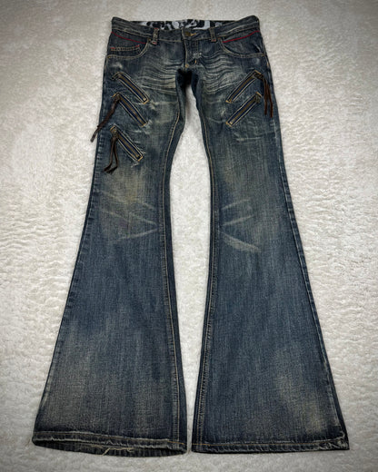Tornado Mart Mud Washed Tassel Zippered Flared Jeans