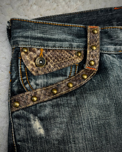 Semantic Design Studded Python Lace Up Flared Jeans