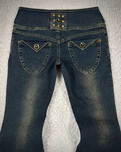 Dreamkey Mud Washed Studded Bell Bottom Flared Jeans
