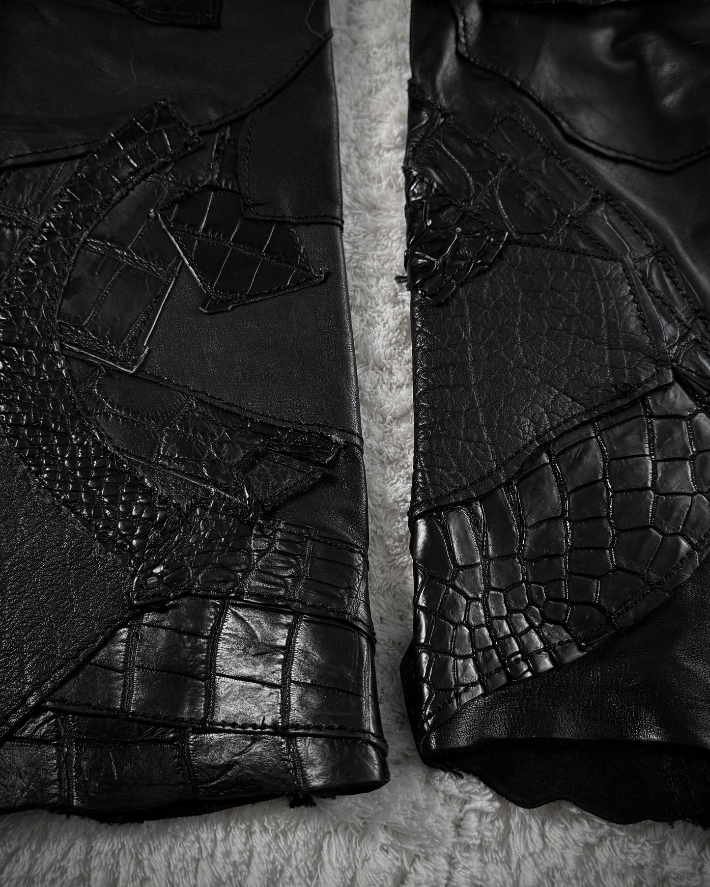 Yasuyuki Ishii Crocodile Leather Patchwork Flared Pants